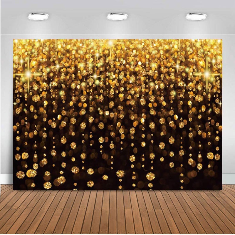 CHAIYA 7x5ft Gold Glitter Backdrop Curtain Black Gold Bokeh Photo Booth Background for Prom Graduation, Wedding, Bridal Shower, New Years Eve, New Year Party Backdrop - Image 1